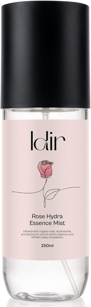IDIR Organic Rose Water for Face with Hyaluronic Acid- Face Toner 100% Pure & Natural Hydrating Mist - Gentle, Plumping & Soothing Spray for All Skin Types - 250ml