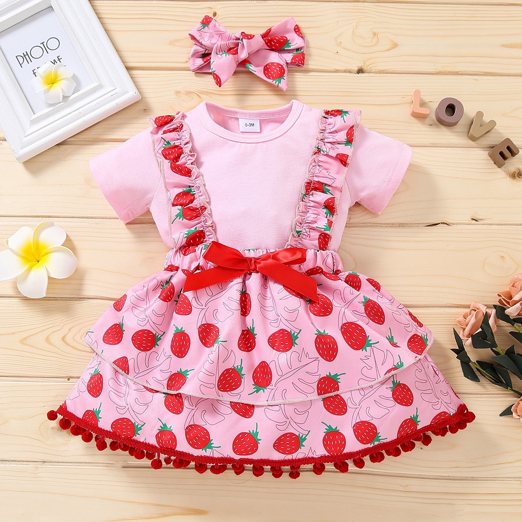 2 Pcs Party Dress Baby Kids 0-18M Outfits Toddler,little Girls Summer Clothes Sets Children Fashion Bodysuit H