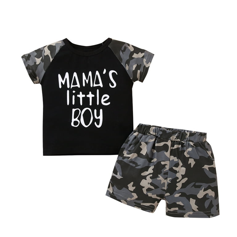 Baby Boy Letter and Camo Print Tee With Shorts