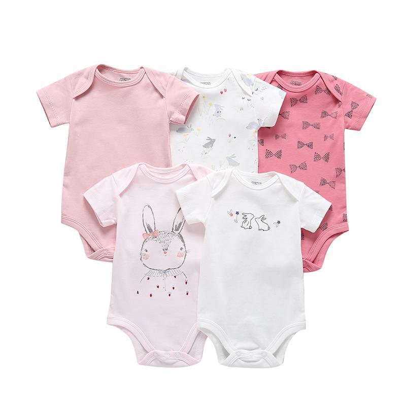 Baby Girl 100% Organic Cotton Baby Unisex Baby Bodysuits, 5-Pack Short Sleeve