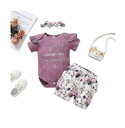 Newborn Infant Baby Girls Short Sleeve Ribbed Romper Top Floral Shorts Headband Set Outfits